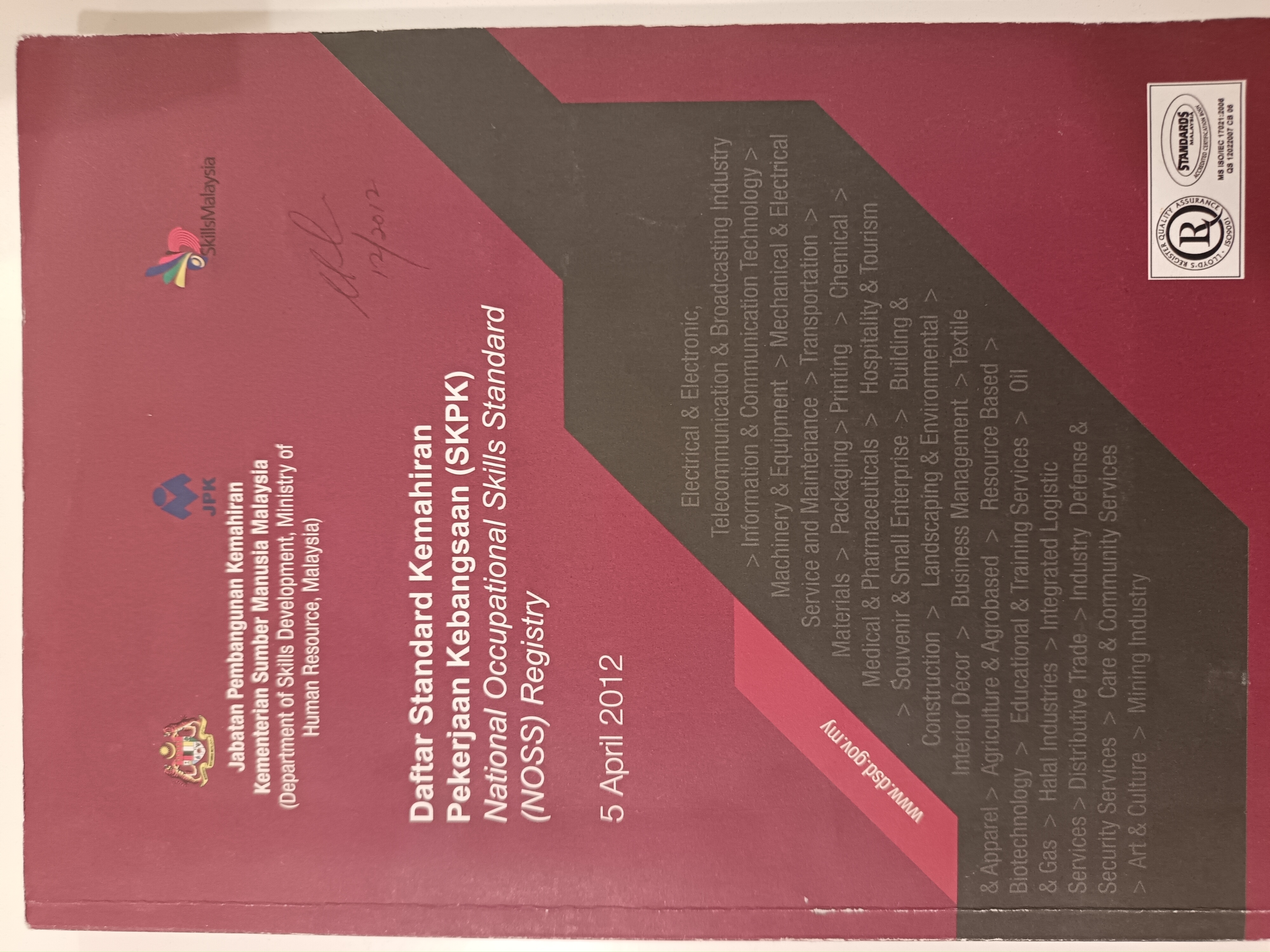 Daftar Standard Kemahiran Pekerja Kebangsaan (Skpk)